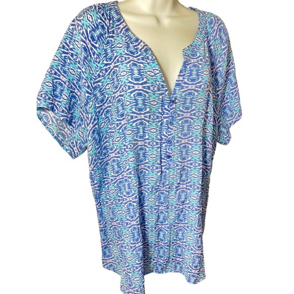 Kim Rogers Blue XOXO V-Neck 4 button Short Sleeve Womens Top 2X - Picture 4 of 8